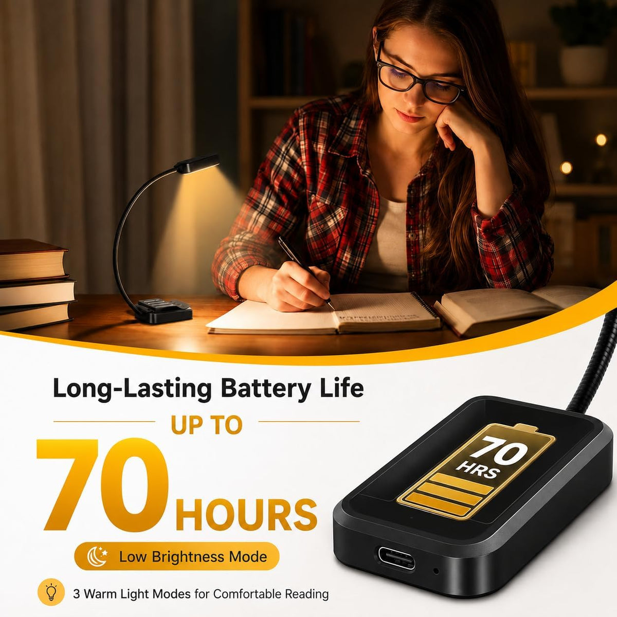 2 Pack Rechargeable Book Lights for Reading in Bed, Eye-Caring Clip-On Reading Lights with 3 Color Temperatures & 3 Brightness Levels, Lightweight Book Light for Night Reading, Kids, Study