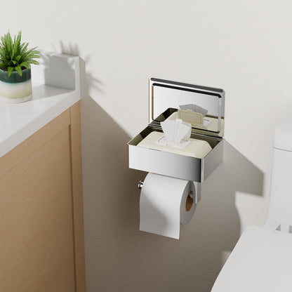 FORIOUS Toilet Paper Holder with Shelf, Wall-Mounted Modern Wipes Dispenser | Brushed Nickel | Toilet Paper Holder with Storage for Bathroom | Fits Wipes, Sanitary Napkin, Tampon | 8.0"x5.3" Large Shelf