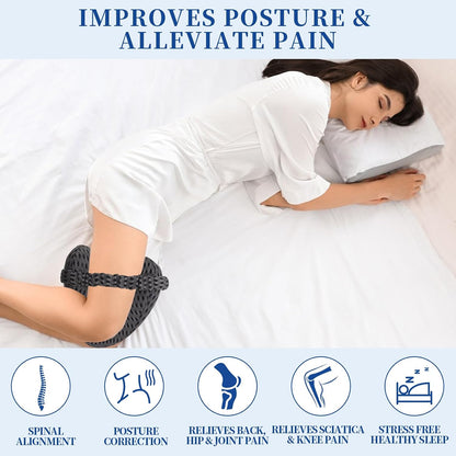 Knee Pillow for Side Sleepers - Sciatica, Hip & Back Pain Relief Pillow with Adjustable Strap, Memory Foam Leg Pillow for Side Sleeping, Spine Alignment Support for Pregnancy, Post-Surgery (Sky Blue)