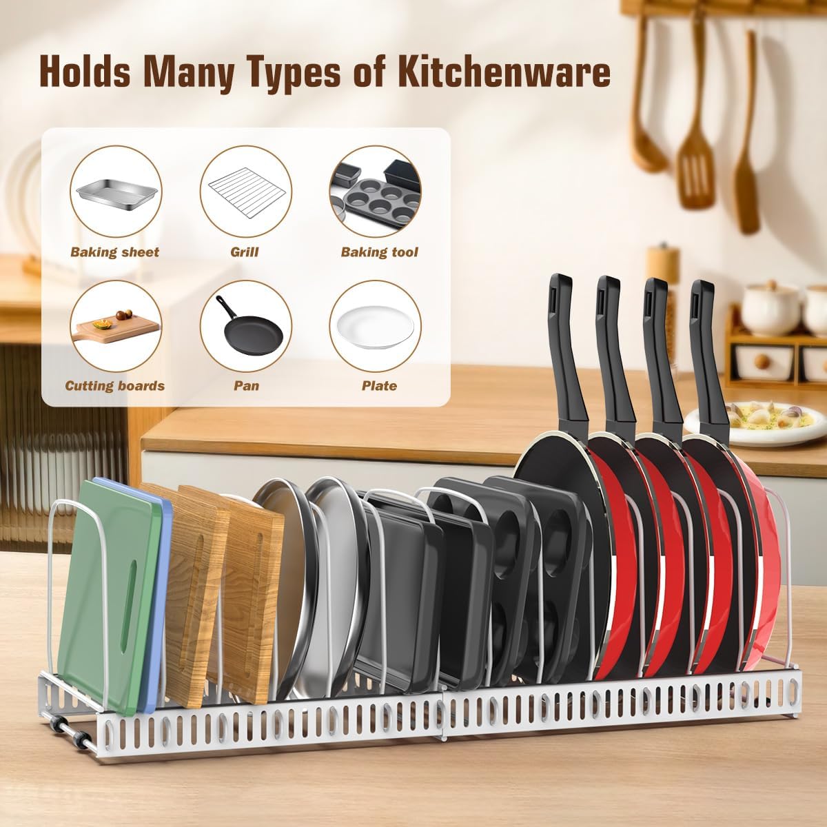 Housolution Cutting Board and Baking Tray Cookie Sheet Organizer, Black | 12"-23" Expandable, 14 Adjustable Dividers, Sturdy Metal Construction, Easy Assembly