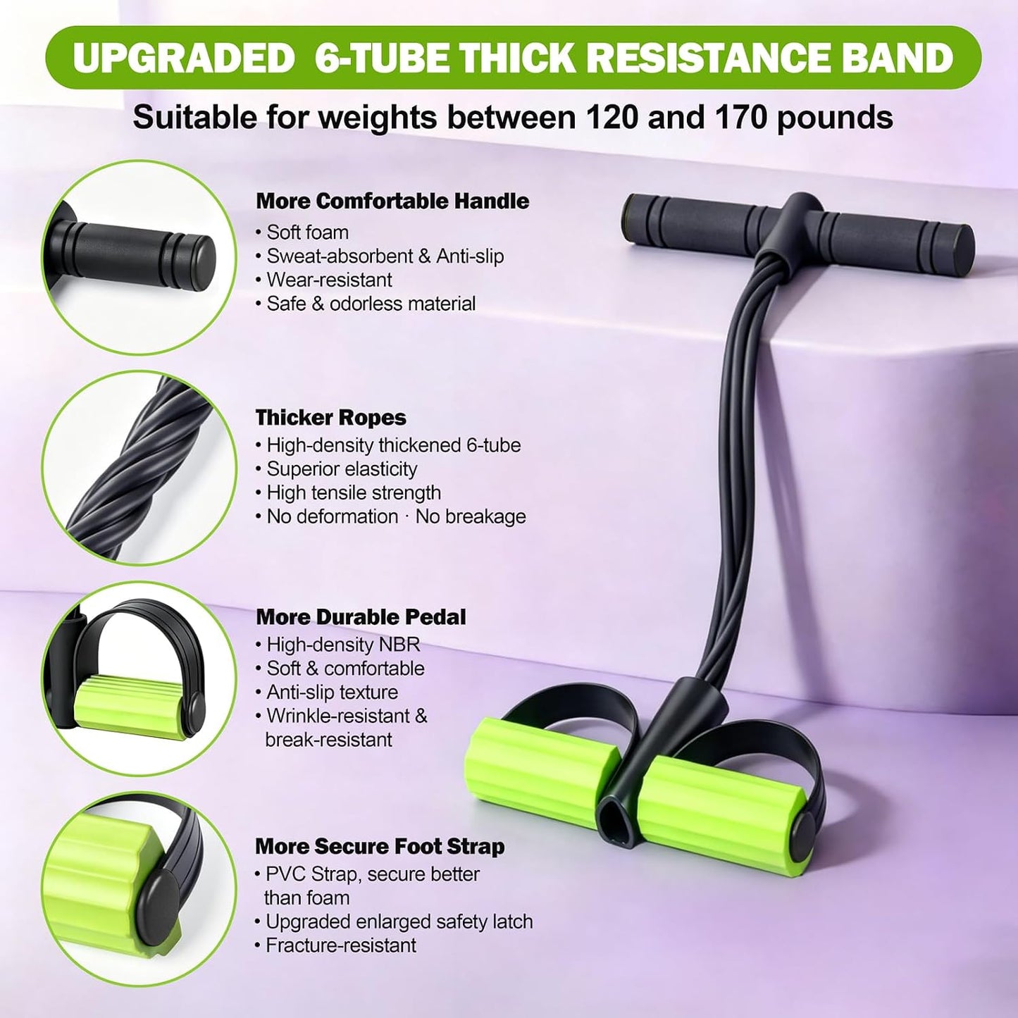 Foot Pedal Resistance Bands with Handles, 6-Tube Multifunction Exercise Bands, Durable Home Gym Fitness Equipment for Women & Men