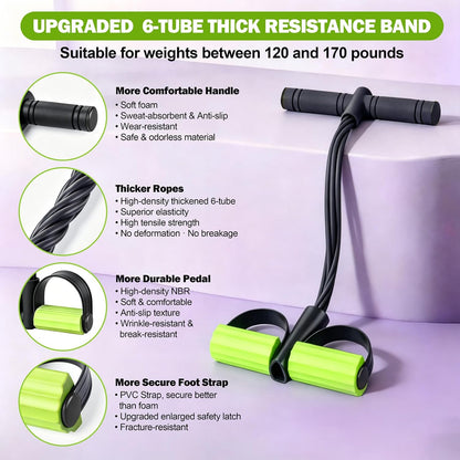 Foot Pedal Resistance Bands with Handles, 6-Tube Multifunction Exercise Bands, Durable Home Gym Fitness Equipment for Women & Men