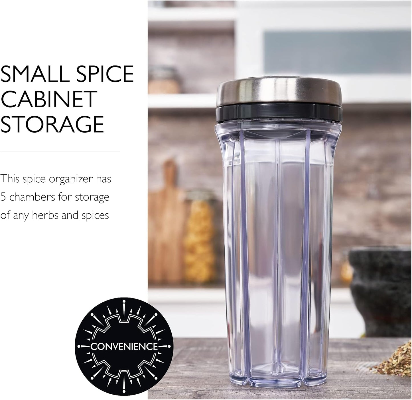 Cole & Mason Saunderton Spice Storage & Shaker - Herb Keeper for Refrigerator, Countertop or Cabinet - Divided Food Storage Container - Spice Shaker with Lid - Clear/Silver