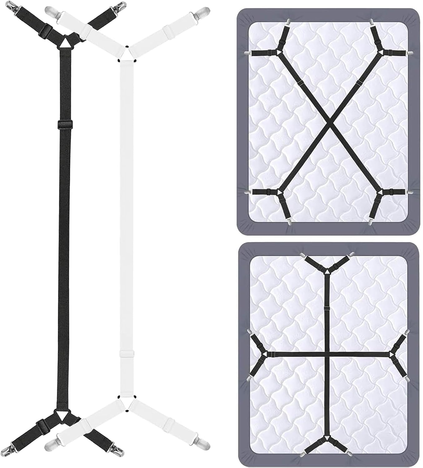 Bed Sheet Holder Straps,Sheet Straps Adjustable Bed Sheet Clips Fasteners Keep Sheets Stays in Place,White 2Pcs/Set