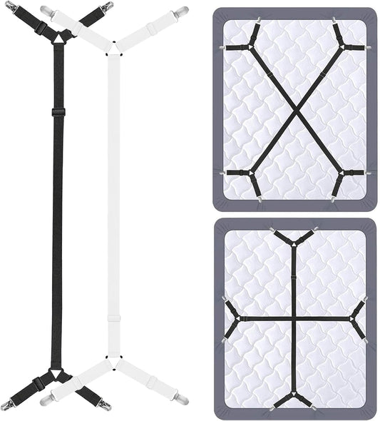 Bed Sheet Holder Straps,Sheet Straps Adjustable Bed Sheet Clips Fasteners Keep Sheets Stays in Place,White 2Pcs/Set