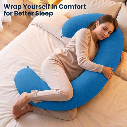 TranquilRelax C Shaped Body Pillow for Side Sleepers, Memory Foam Long Pillow for Leg, Hip & Back Support, Soft Washable Cover,Grey-47"*10"