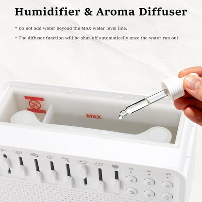 White Noise Night Light Sound Machine Humidifier 3-in-1 White Noise Machine with 8 Ambient Sounds Air Humidifier for Bedroom Powered by USB Essential Oil Diffuser for Sleeping Meditation Work