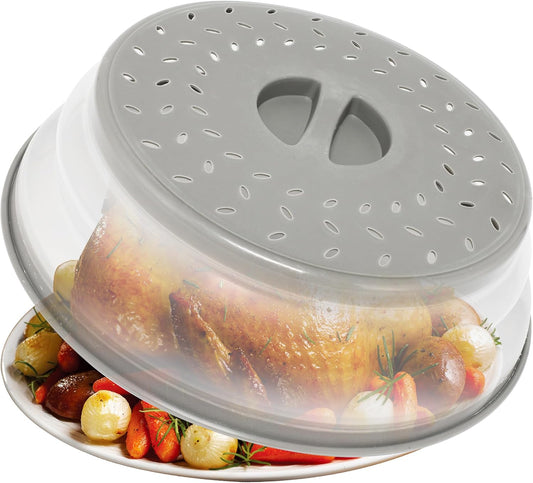 Collapsible Microwave Food Cover, Splatter Guard,Vented Microwave Lid for Food, BPA free TPR, Dishwasher safe，12inch,Grey