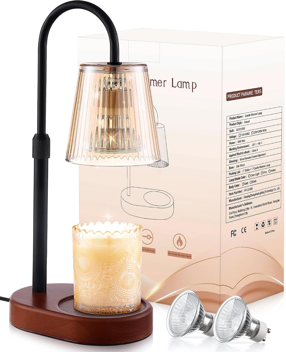 Adjustable Candle Warmer Lamp with Timer - Electric Light Wax Warming | Dimmable, Flameless, Top Melter Heater Melting Heating Height Small Jar Candles Gifts Women Mom Birthday Desk Modern Decor