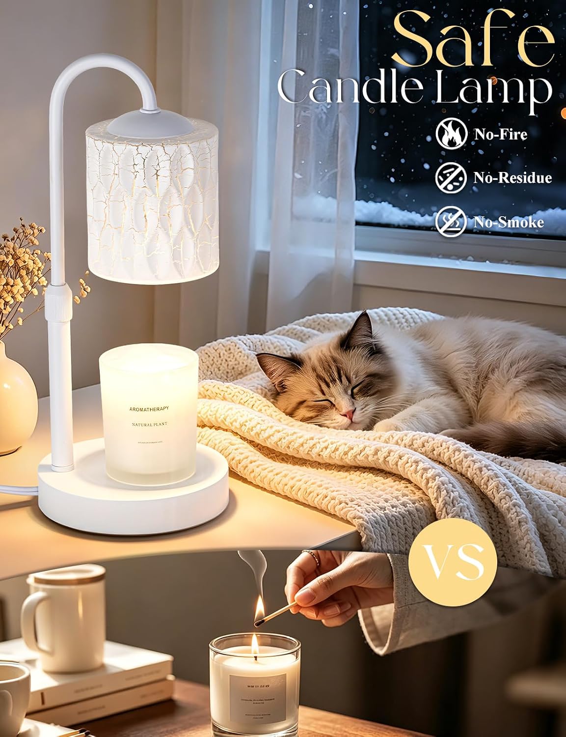 Briever Dimmable Candle Warmer Lamp with Timer, Height Adjustable Electric Candle Wax Warmer, Christmas Birthday Gifts for Women Mom, House Warming Gifts New Home Room Decor, Black Solid Wood Base