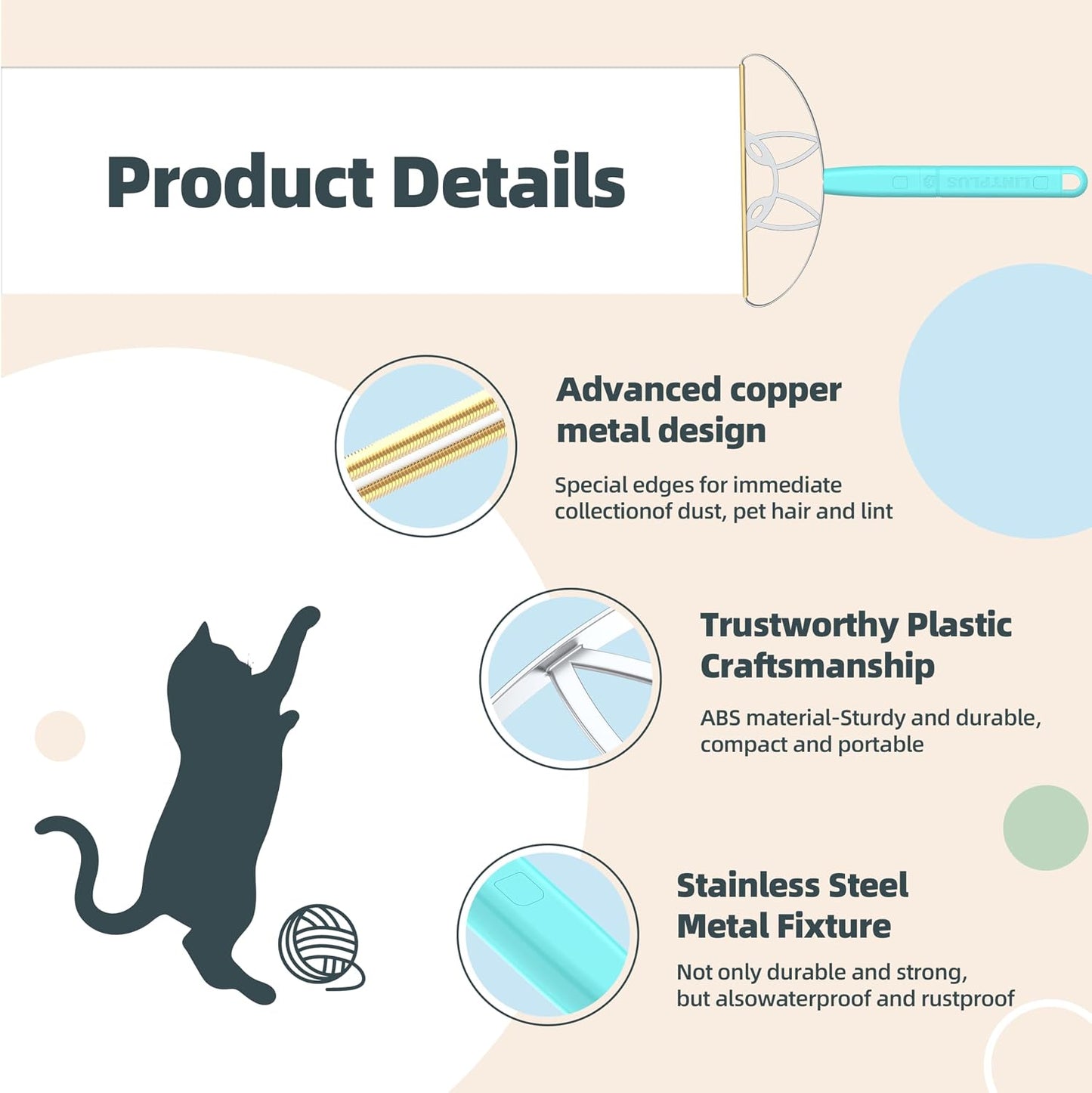 Deep Cleaner Pro Pet Hair Remover-Special Cat Hair Remover Multi Fabric Edge and Carpet Rake Scraper by LINTPLUS-Dog Hair Remover for Rugs,Couch & Pet Towers-Easy to Every Hair!