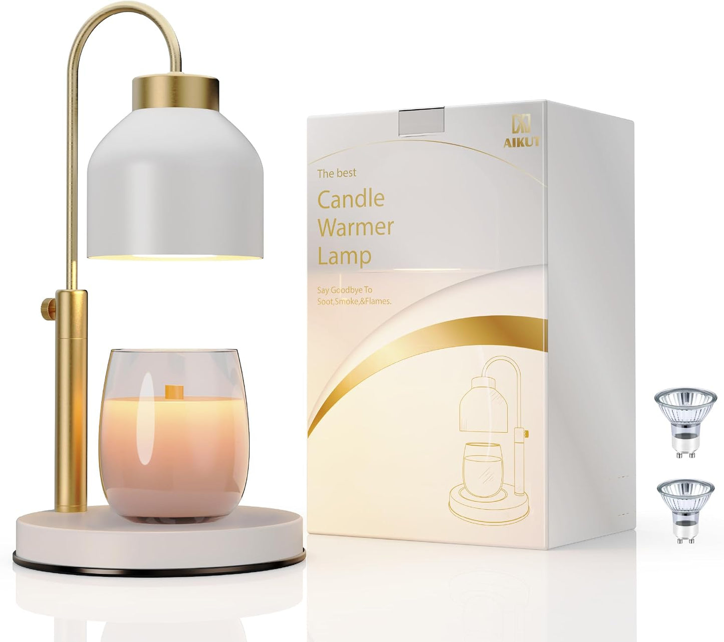 AIKUT Candle Warmer Lamp, with 2 Bulbs,Timer & Dimmer,Compatible with Large Yankee Candle Jars,3 Wick Candles,Height Adjustable Electric Top Melter,110-120v, (Black Marble)