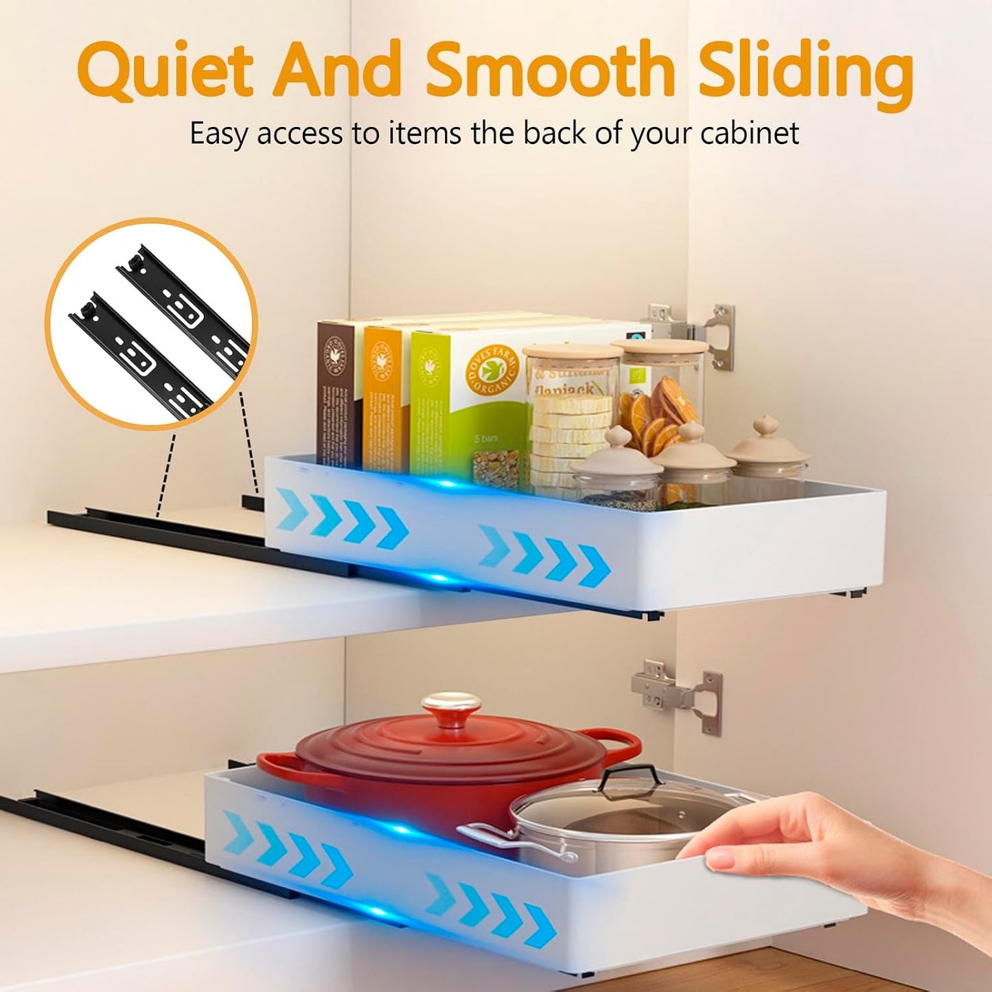 3 Pack Pull Out Drawers for Cabinets with Metal Slides, Easy to Install Cabinet Roll Out Shelves, Smooth Slide Out Drawers for Kitchen Cabinets with Nano Adhesive