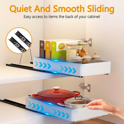 3 Pack Pull Out Drawers for Cabinets with Metal Slides, Easy to Install Cabinet Roll Out Shelves, Smooth Slide Out Drawers for Kitchen Cabinets with Nano Adhesive
