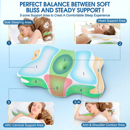 CHxxy Memory Foam Pillows, Cervical Pillow for Neck & Shoulder Pain Relief | Ergonomic Contour Bed Pillow, Soft for Side Sleep Stomach Sleeping and Back Sleeper-Queen Size&Grey