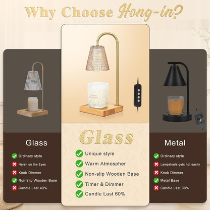 Hong-in Candle Warmer Lamp with Timer, House Warming Gifts New Home Decor | Dimmable & Adjustable Height, Electric Wax Warmer for Scented Wax Jar Candles,Gifts for Women Mom Sister