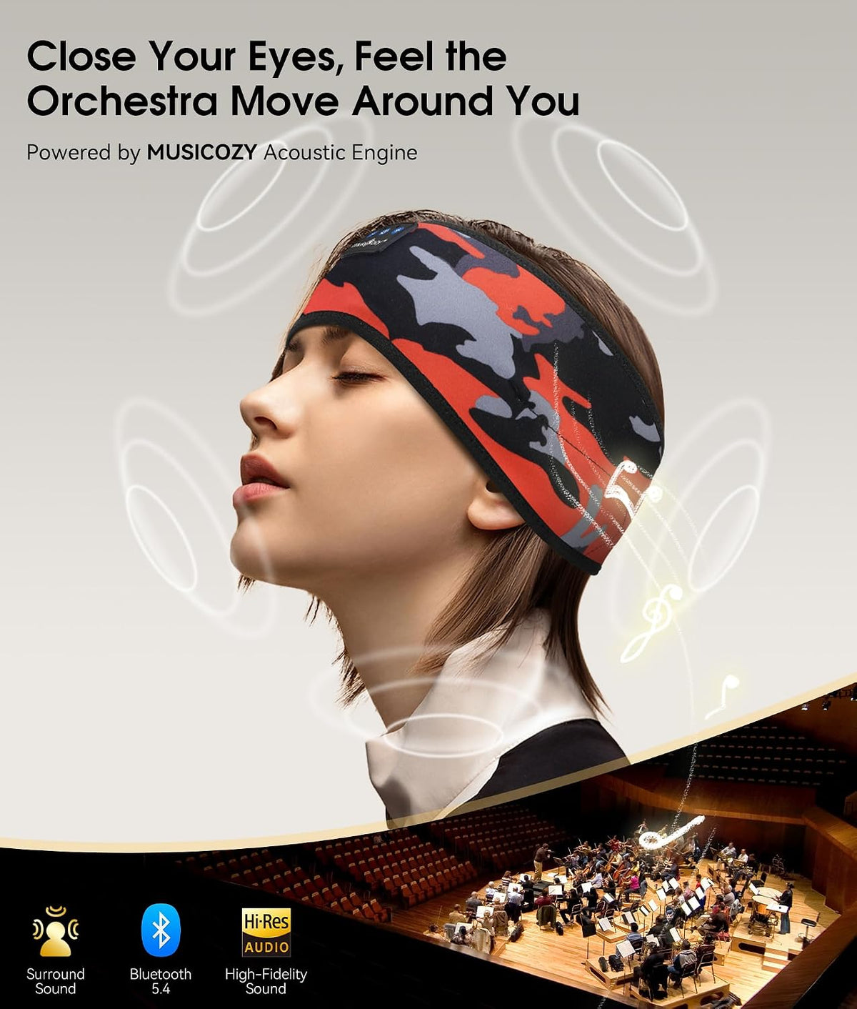 MUSICOZY Bluetooth 5.4 Sleep Headphones Headband Sports Wireless Audio