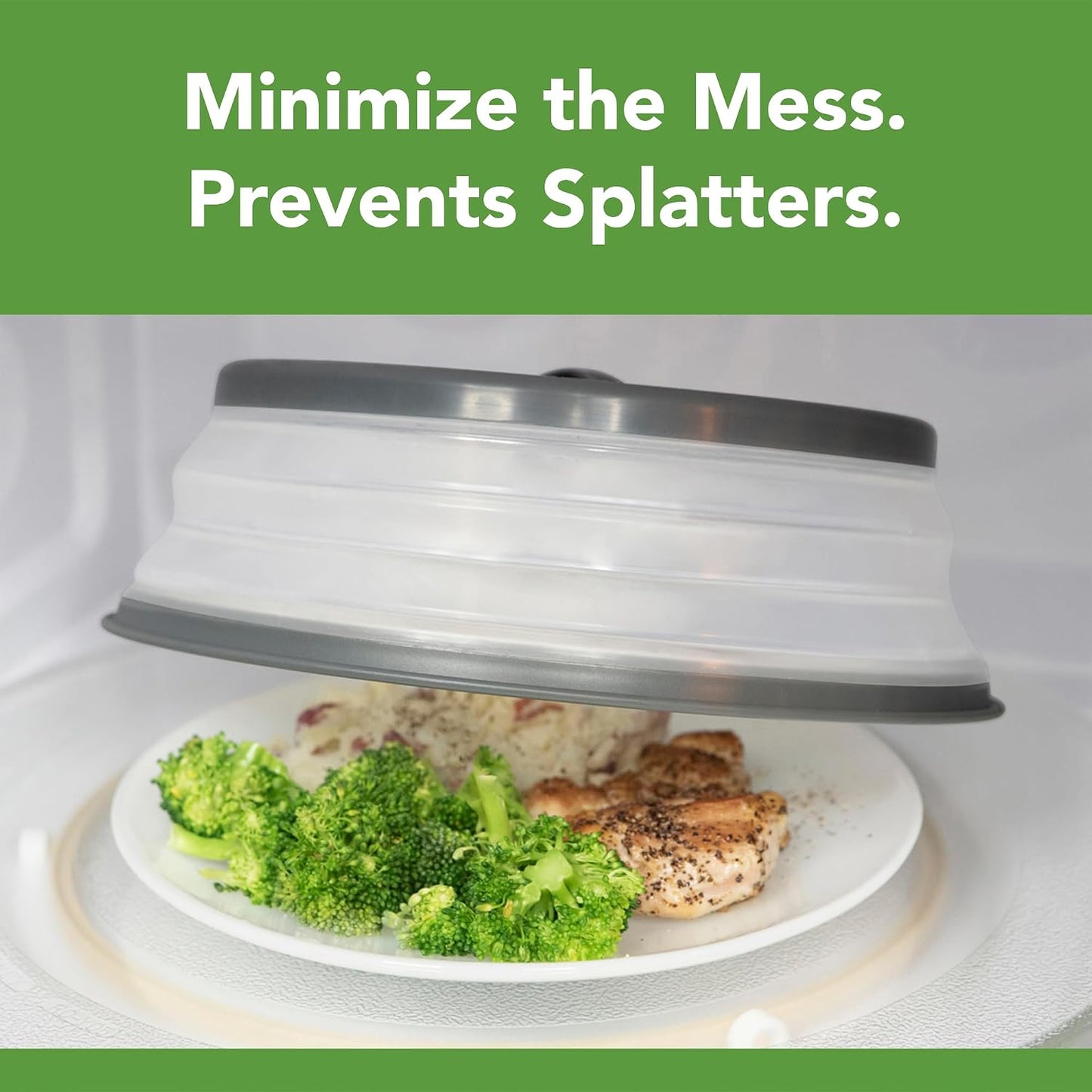 Tovolo Microwave Splatter Cover for Food, Large (Charcoal) - Collapsible & Vented Silicone Splatter Guard Lid - Microwave Plate & Dish Cover with Handle - BPA-Free Kitchen Gadget for Meal Prep