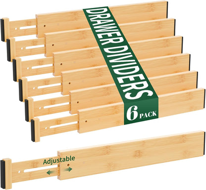 Dunruz Bamboo Drawer Dividers 2.6" High,17"-20" Adjustable Spring Loaded Clothes Drawer Organizers for Kitchen, Dresser, Bathroom, Bedroom and Office