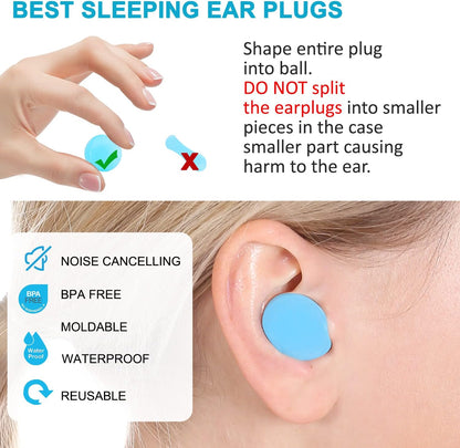 Ear Plugs for Sleeping, Waterproof Moldable Silicone EarPlugs for Sleeping Noise Cancelling, Mowing, Swimming and Concerts, 8 Pair (16 Count)