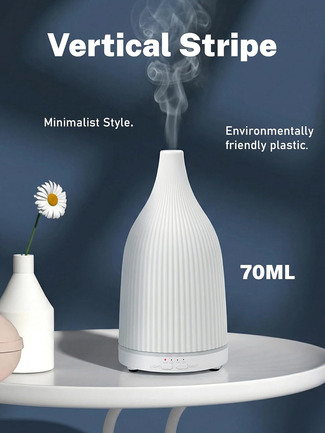 TTJ 70ml Essential Oil Diffuser, Ultrasonic Aromatherapy Diffuser with DC 5V USB Power, Timer Function, Dimmable LED Night Light, Quiet Cool Mist Humidifier for Home Office Bedroom Yoga Spa,One White