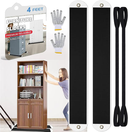 2 Set Large Furniture Sliders with Pull Strap, 4 ft Appliance Moving Sliders, Heavy Duty Furniture Movers Sliders, Furniture Pull Sliders for Carpet and Hardwood Floors (48" x 6.5")