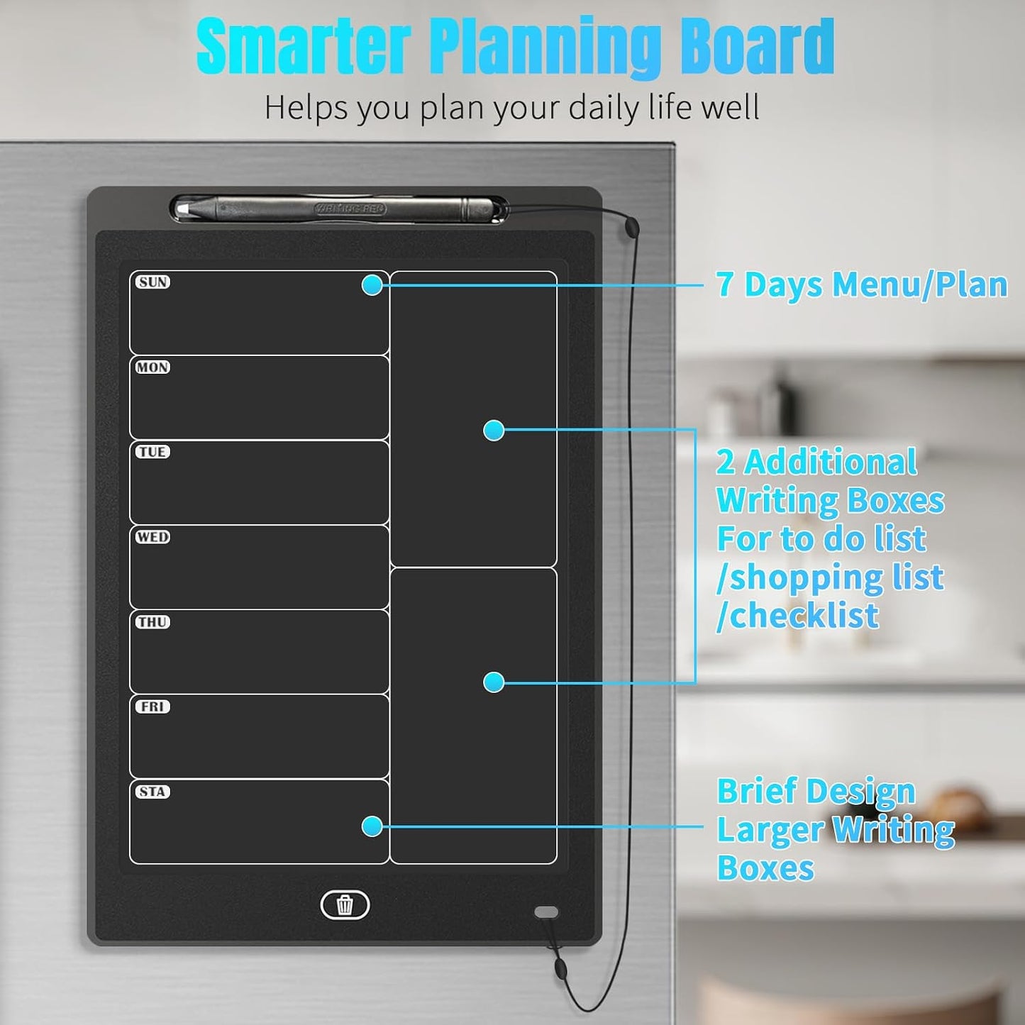 Magnetic Weekly Chore Chart for Adults, 9.8”×6.7” Small to Do List Dry Erase Board for Fridge Grocery Shopping Kitchen Menu Planning Whiteboard Refrigerator Digital Notepad Blackboard Meal Planner
