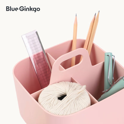 BLUE GINKGO Stackable Organizer Caddy, Rectangle, White, Made in Korea | Portable. Adjustable. Home, Office & School Storage.
