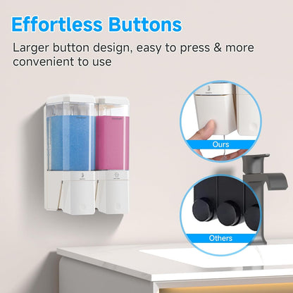 GlintGath Shower Dispenser 3 Chamber No Drill Wall Mounted Shampoo Conditioner Body Wash Dispenser, Large Capacity 1500ML, Black