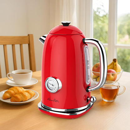 Harriet Electric Kettle, 1.8L Retro Electric Tea Kettle with Thermometer, 1500W Stainless Steel Hot Water Kettle Electric with LED Indicator, Fast Boiling, Cordless, Auto Shut-Off, Yellow