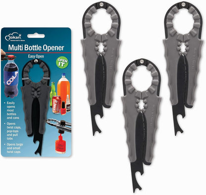 Jokari Multi Bottle Opener for Jars Bottles and Cans 3 in 1 Easy Grip Lid | Weak Hands Twist Caps Pull Tabs, Small Lids Arthritis Aid Manual Kitchen, Open Jars, Bottles, and Cans with
