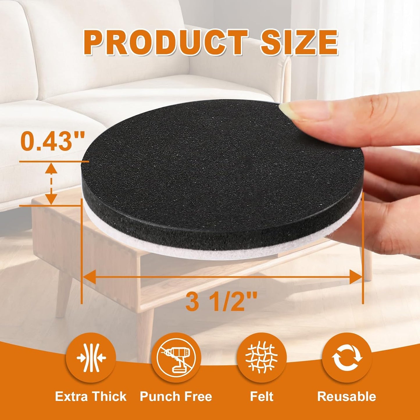 Felt Furniture Sliders for Hardwood Floors 24 PCS, 3 1/2" | Heavy Duty Furniture Movers for Hard Surfaces, Reusable Moving Pads for vinyl Tile Floors