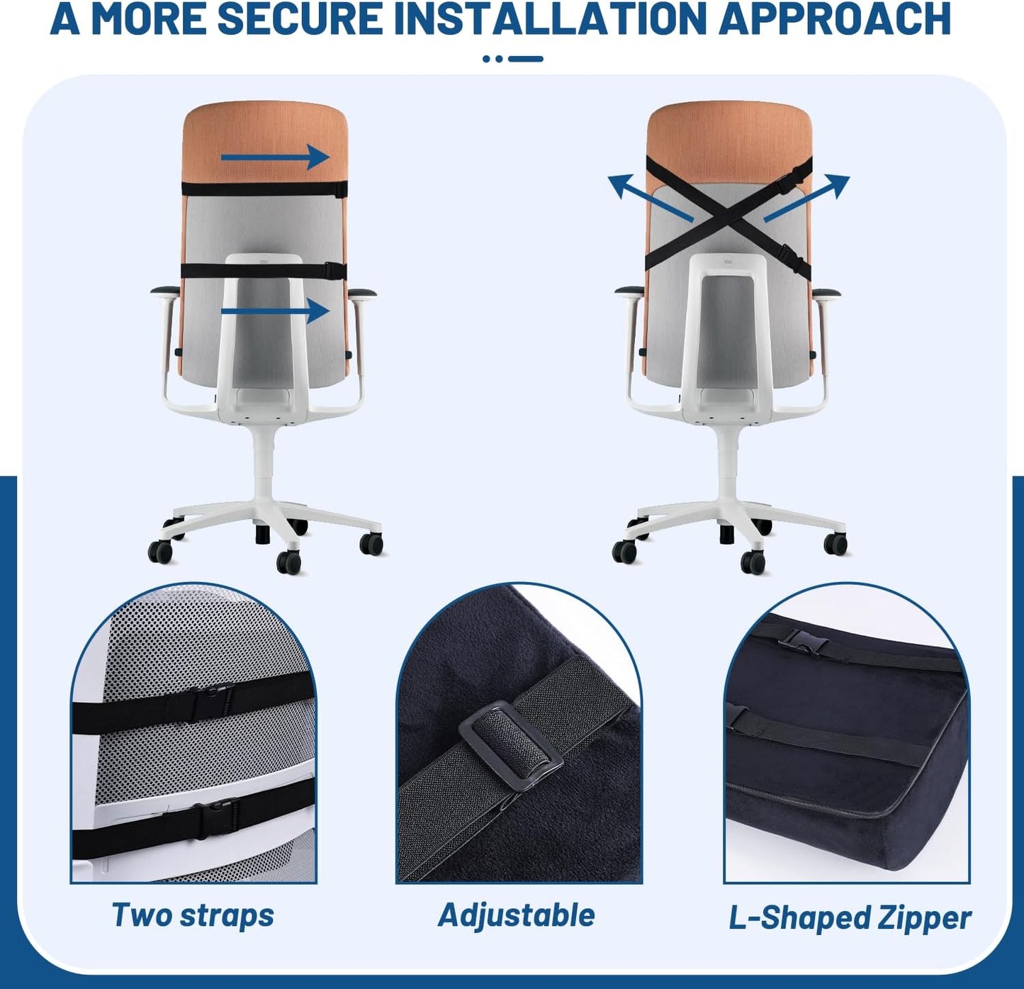 Memory Foam Seat Cushion & Lumbar Support Pillow for Office Chair Car Wheelchair Orthopedic Chair Pad and Back Cushion with Adjustable Straps for Lower Back, Tailbone, Sciatica, Hip Pain Relief