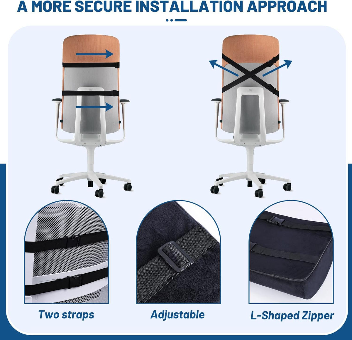 QUTOOL Seat Cushion and Lumbar Support Set for Office Chair – Supports Lower Back & Hips for Long Sitting Comfort, Helps Maintain a Comfortable Sitting Position, Ergonomic Memory Foam, Washable Cover