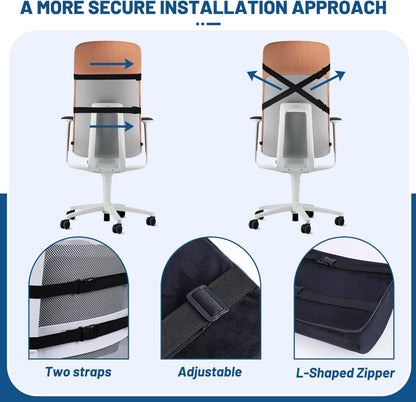 QUTOOL Seat Cushion and Lumbar Support Set for Office Chair – Supports Lower Back & Hips for Long Sitting Comfort, Helps Maintain a Comfortable Sitting Position, Ergonomic Memory Foam, Washable Cover