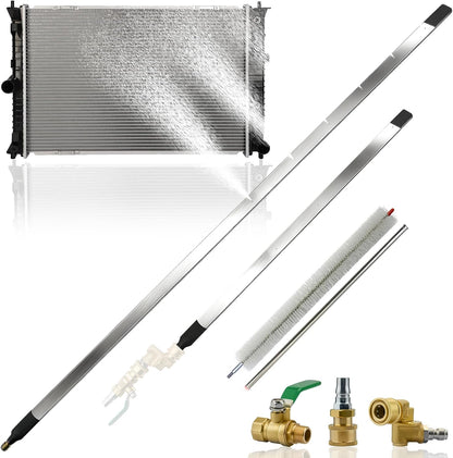 47" & 24" Radiator Cleaning Wand 2-Piece Set, 4500 PSI Pressure Washer Wand Air and Water, Stainless Steel Car Radiator Cleaning Tools kit with Connectors, Cleaning Brush for Tractor, Semi, Truck