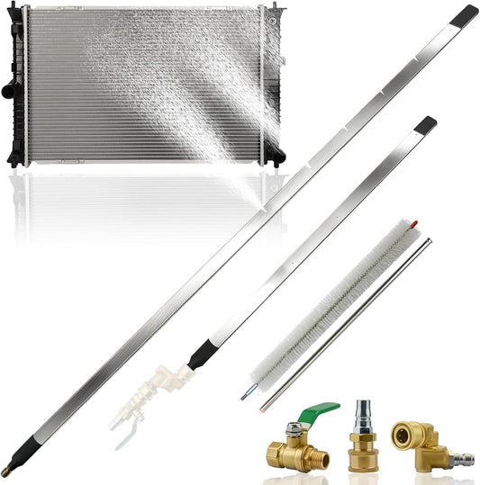 47" & 24" Radiator Cleaning Wand 2-Piece Set, 4500 PSI Pressure Washer Wand Air and Water, Stainless Steel Car Radiator Cleaning Tools kit with Connectors, Cleaning Brush for Tractor, Semi, Truck