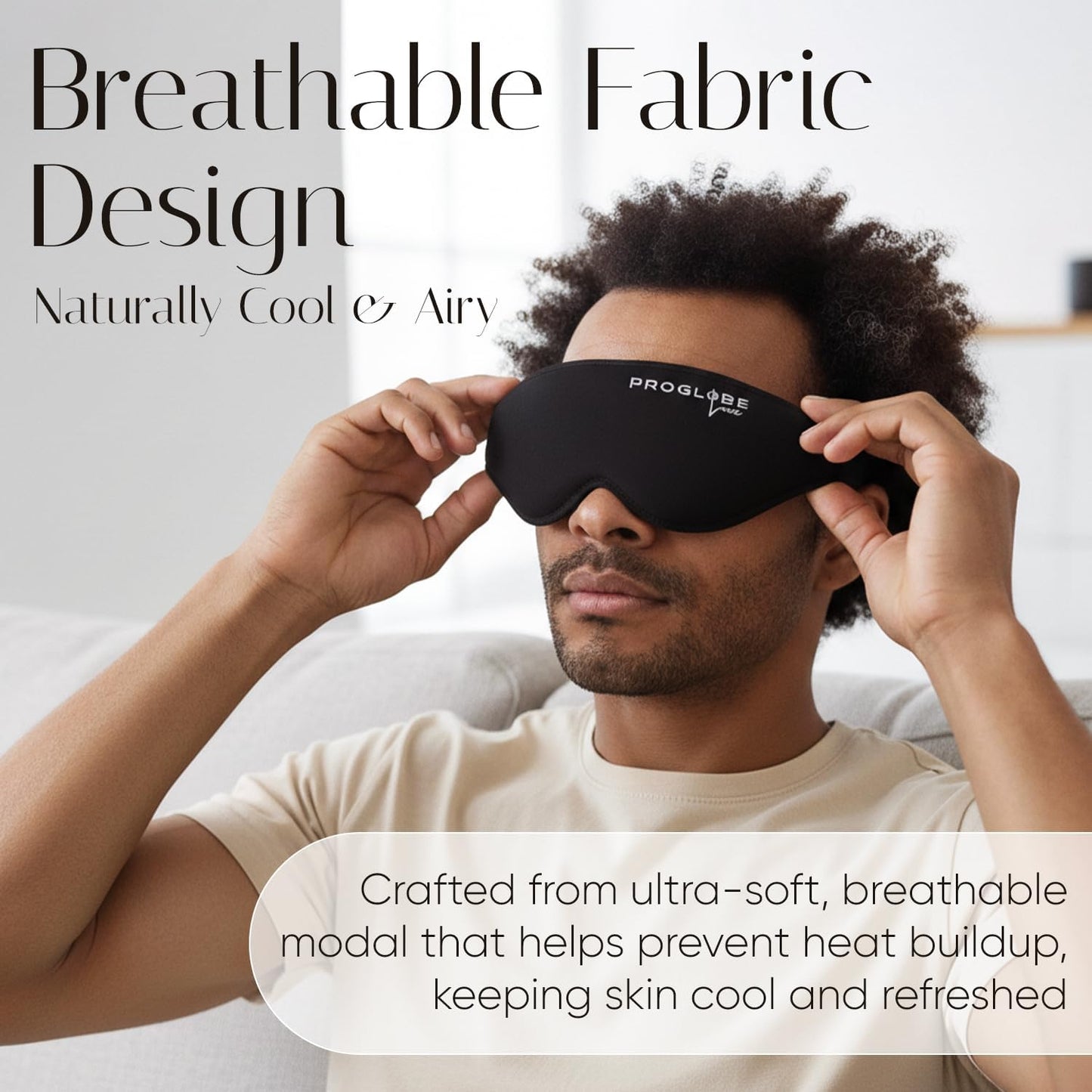 Proglobe Luxe Luxury Sleep Mask for Back & Side Sleepers, 100% Light Blocking 3D Eye Mask with Zero Pressure Eye Cups, Lash-Friendly, Soft Breathable Night Mask for Travel & Naps, Black