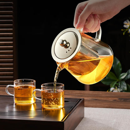 Baalaka Glass Teapot 18.6oz/550ml, Tea Pot with Removable Infusers for Loose Tea, Borosilicate Glass Tea Kettle Tea Maker Stovetop for Camping, Tea Infuser for Loose Leaf Tea Travel | Borosilicate glass tea kettle with infuser; steel strainer for loose
