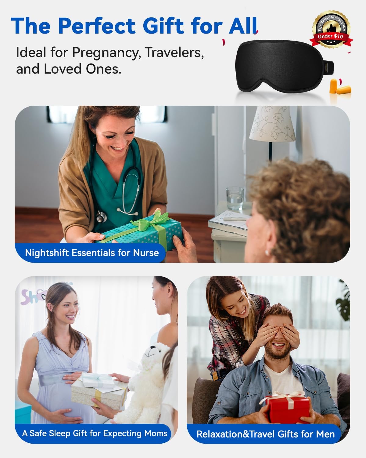 FACEMOON 3D Blackout Weighted Sleep Mask, Airplane Travel & Nurse Essential