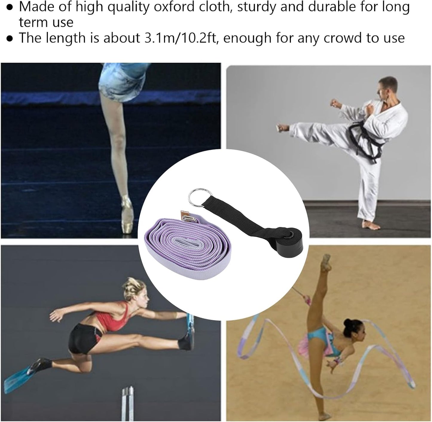 Yoga Stretching Strap, Fitness Stretch Belt with Fixed Door Anchor Loop, 10.2 ft 600D Oxford Cloth Leg Stretcher for Yoga, Gymnastics, Dance, Physical Therapy