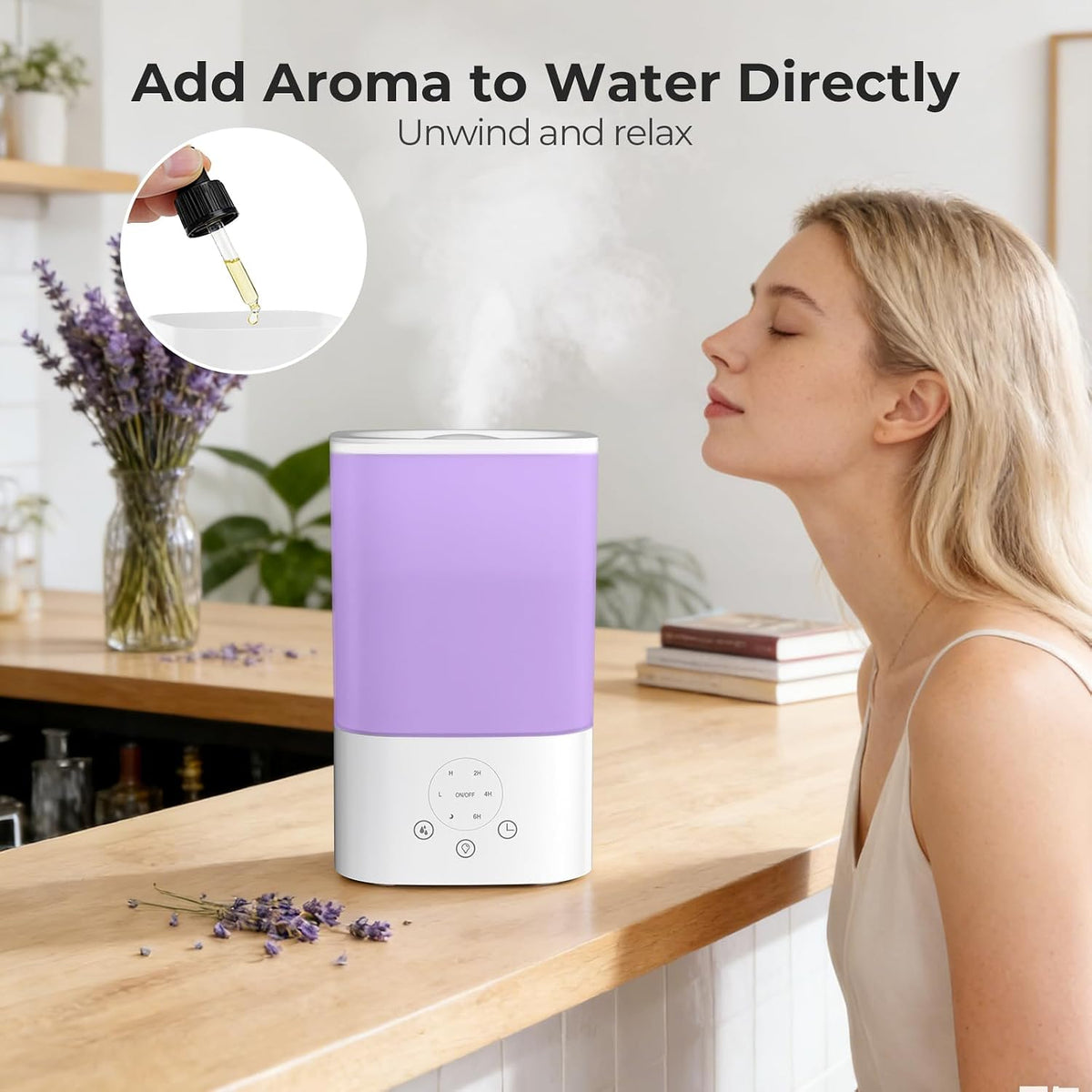 Cool Mist Humidifiers for Bedroom,3.2L Humidifiers for Baby Nursery＆Plants,7-Color Light,Oil Diffuser,Top Fill,360°Nozzle,Timer,24DB Quiet,BPA Free,Tap to Operate,White