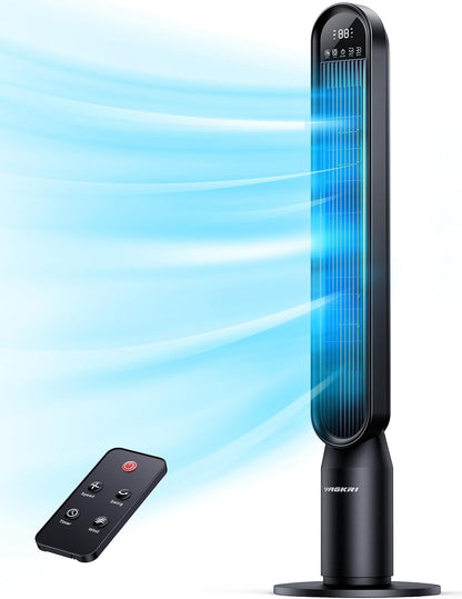 VAGKRI Tower Fan for Bedroom, 42 Inch Quiet Floor Fan with 135° Vertical 90°Oscillation Fans for Indoors, 4 Modes, 4 Speeds, 15H Timers Standing Bladeless Fans with Remote Black