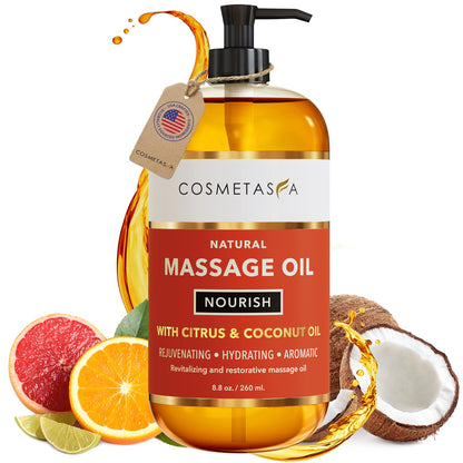 Cosmetasa Massage Oil for Sore Muscle Massage Therapy with Roller - All Natural, Cruelty-Free Massage Oils for Muscle Relaxing & Joint Comfort - Arnica Extract with Lavender & Chamomile Oil (8.8 oz)