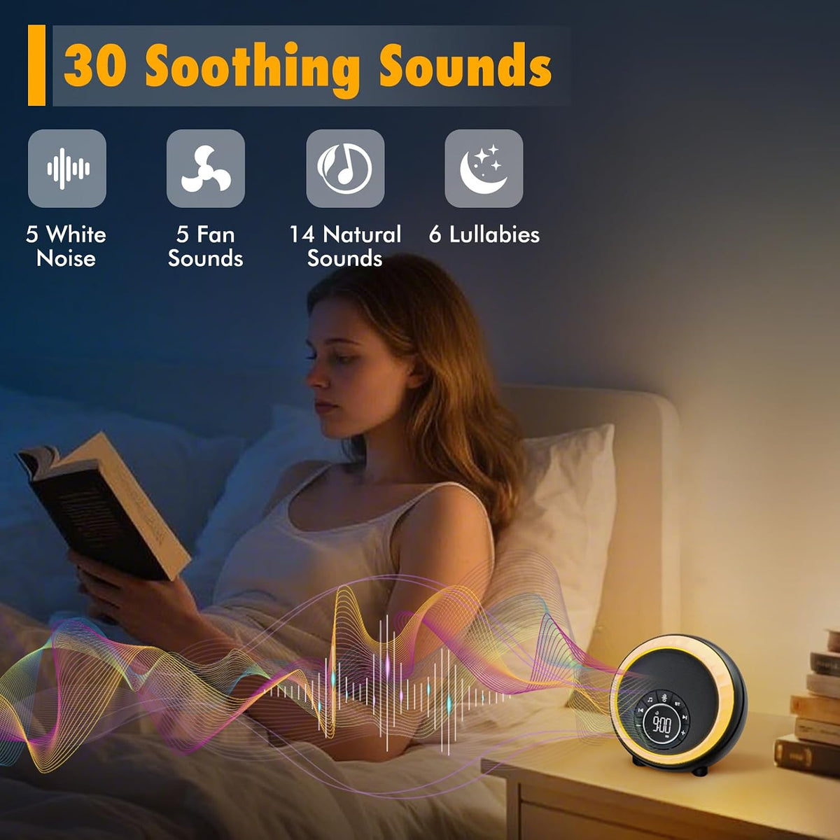 Nightlight Bluetooth Speaker Alarm Clock, Portable White Noise Machine