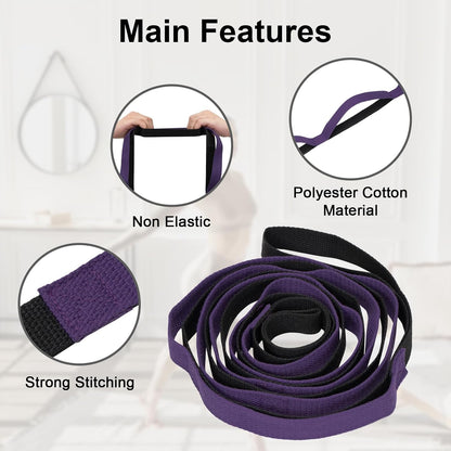 Amrules Yoga Strap for Stretching with 10 Loops Inelastic Soft Polyester Cotton Stretch Out Band for Exercise, Yoga, Pilates and Dance for Men and Women