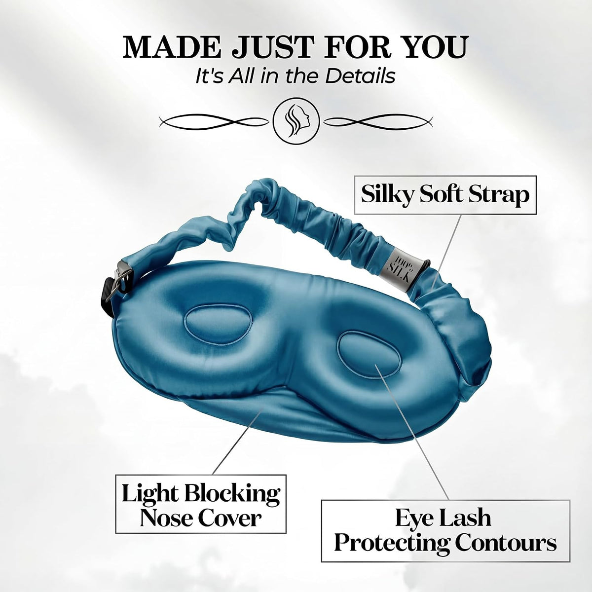 SLEEP SANCTUARY 100% Pure Mulberry Silk Sleep Mask - 22 Momme Light Blocking 3D Contour Silk Eye Mask for Sleeping - Secure Fit for Side Sleepers, Women & Men - Cloud Soft (Misty Blue)