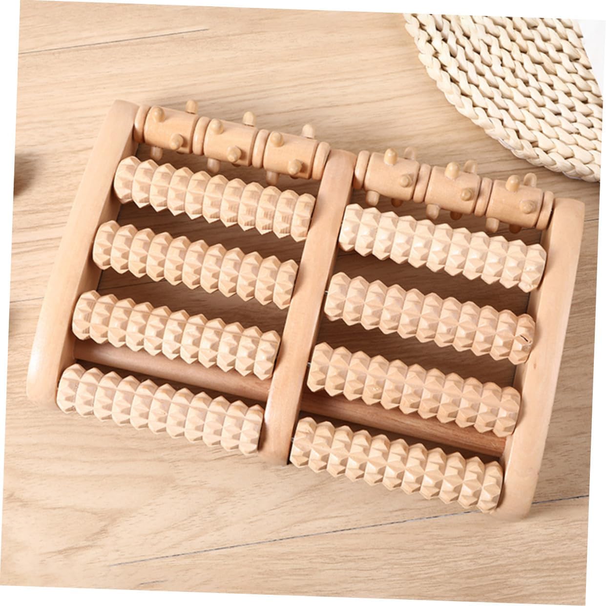 Wooden Foot Therapy Roller Massager 5-Row Acupressure Ball Foot Massager for Plantar Relief and Reflexology Massage at Home for Men and Women