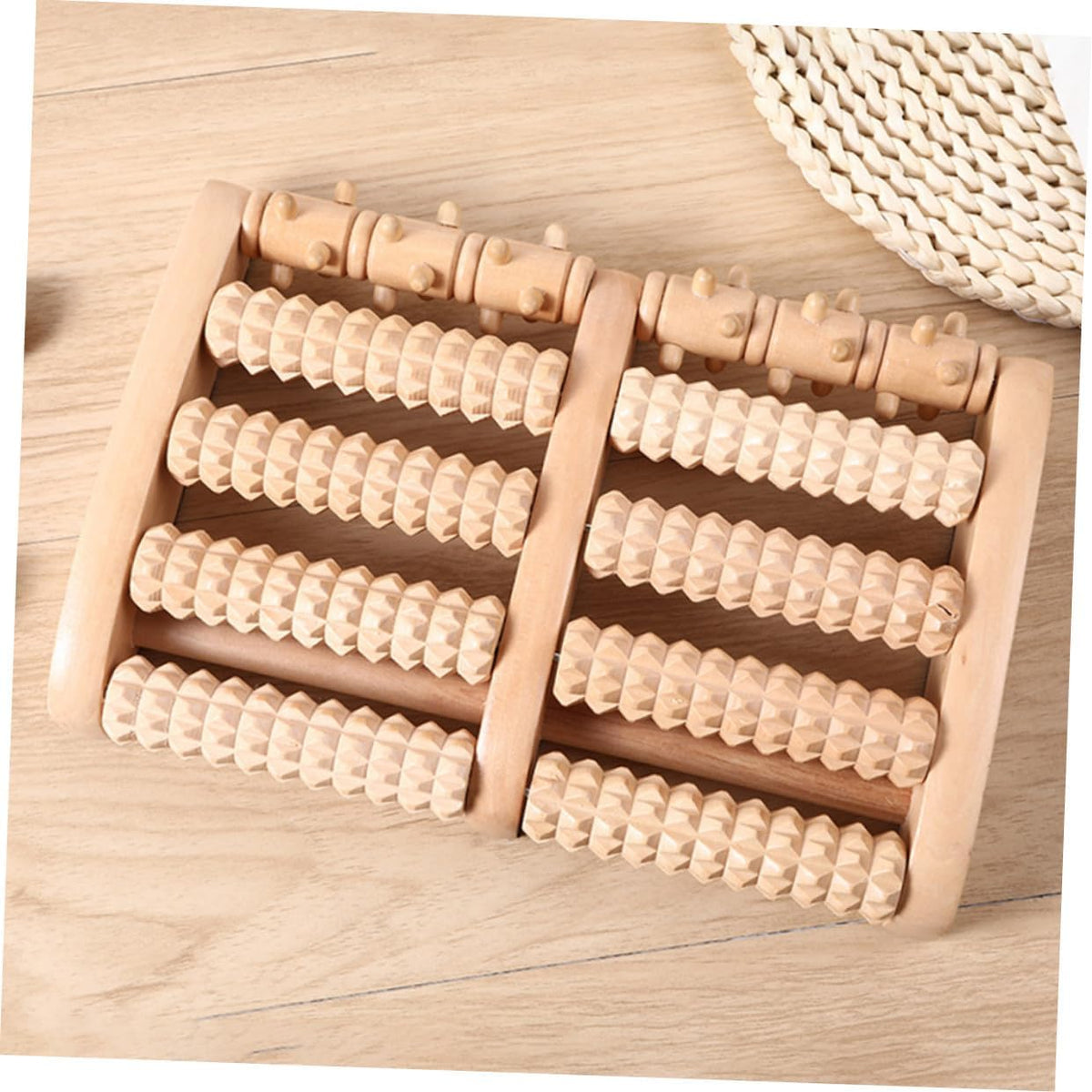 Wooden Foot Therapy Roller Massager 5-Row Acupressure Ball Foot Massager for Plantar Relief and Reflexology Massage at Home for Men and Women