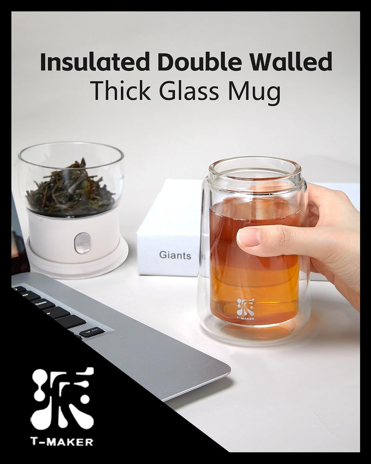 ZENS Glass Infuser Teapot, One Touch Tea Maker for Loose Leaf Tea, Walnut